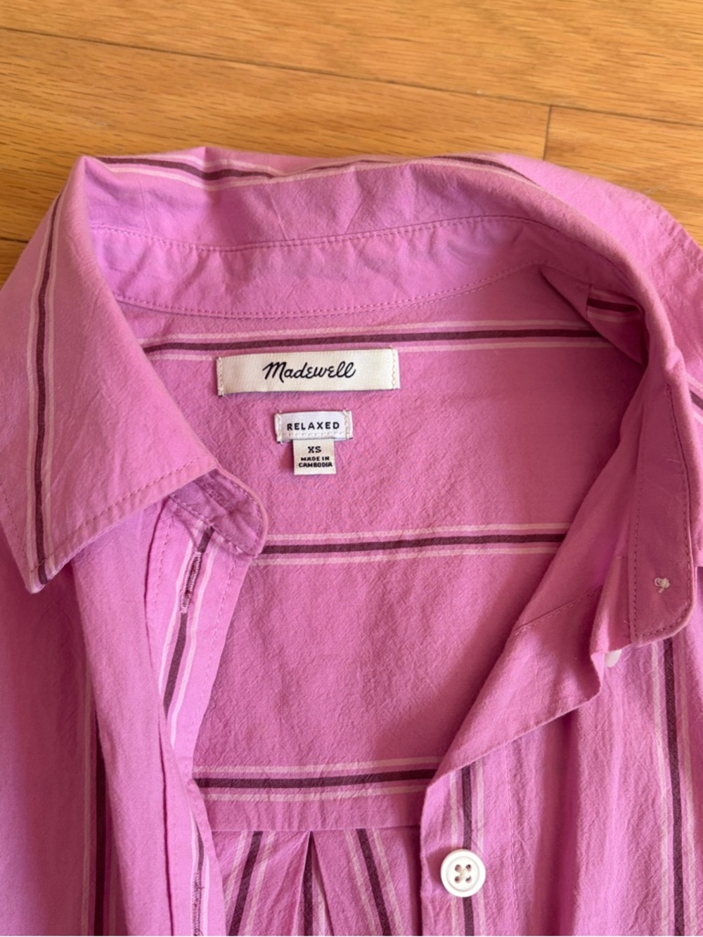 Madewell Pink Striped Boxy Poplin Button Up Shirt - Picture 2 of 6